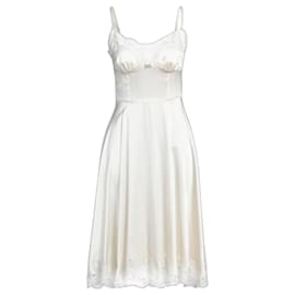 Dolce & Gabbana Robe Midi en Soie et Dentelle Chantilly Ivoire