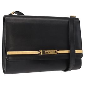 Borsa a Spalla Christian Dior in Pelle Nera e Oro Auth BA9830