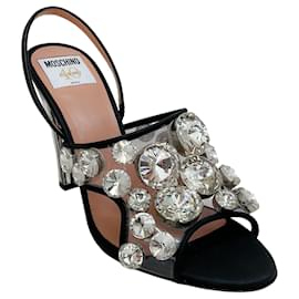 Sandali slingback maxi in cristallo Moschino