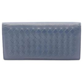 Bottega Veneta Blau Intrecciato Leder Bi-Fold Langbörse