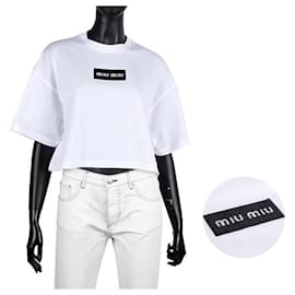 Kurzärmeliges, glitzerndes Logo-Cropped-T-Shirt - Miu Miu
