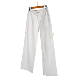 Loewe Pantaloni da lavoro in denim bianco con logo Anagram in pelle per uomo