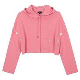 Taille CC Bouton Crop Sweat à Capuche Tricoté - Chanel