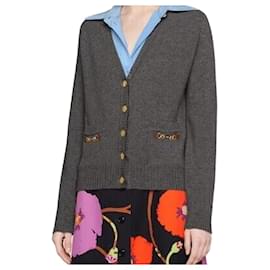 Kaschmir-Cardigan mit Pferdebeißer-Detail für Frauen grau - Gucci