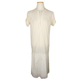 Zadig & Voltaire Vestido largo de algodón con mangas enrolladas y logo bordado en crema