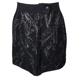 Chanel Gonna in maglia di lana nera stampata