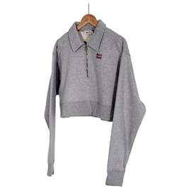 Moletom Oversized com Gola Zíper Biar Luxo Cinza - Miu Miu