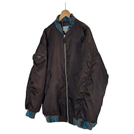 Prada Giacca bomber in maglia con tasca in nylon e logo triangolare Raf Simons marrone