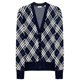Burberry Kariert gestickter Wollmischung Cardigan