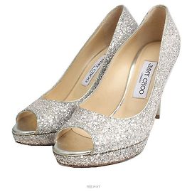 Jimmy Choo Sapatos de salto aberto prateados com glitter