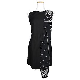 Maison Martin Margiela Schwarzes bedrucktes Drapé-Kleid