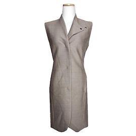 Maison Martin Margiela Gilet lungo in lana e cotone taupe