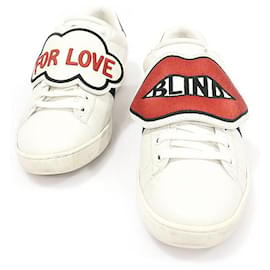 Gucci Weiße Leder BLIND FOR LOVE Lippen-Patch Ace Damensneaker