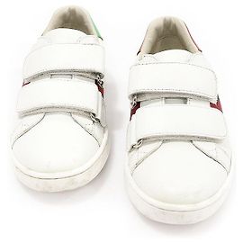 Gucci Sneakers per Bambini Velcro WEB Ace in Pelle Bianca