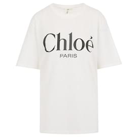 Weißes T-Shirt mit Logo-Print und kurzen Ärmeln - Chloé