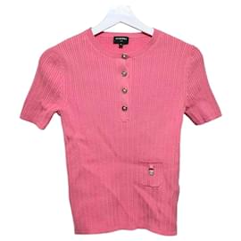 Chanel Rosa gestricktes T-Shirt mit kurzen Ärmeln