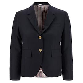 Thom Browne Giacca sportiva in twill di lana con scollo alto