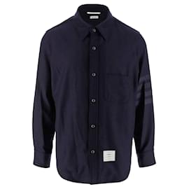 Camicia esterna in cashmere e lana con bottoni a pressione a righe - Thom Browne