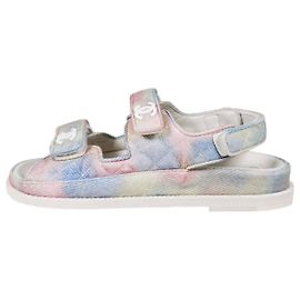 Chanel Women's Multi CC Logo Velcro Mule Sandals Rainbow Pastel