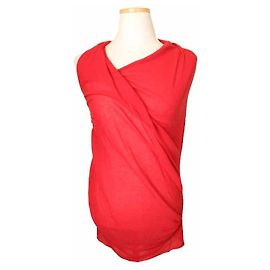 Helmut Lang Top in cotone drappeggiato asimmetrico rosso