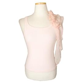 Camiseta de algodão rosa claro com decoração floral - Valentino