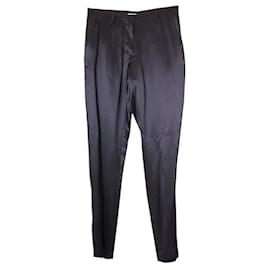 Pantalones de mezcla de lana con ribete de satén negro y marino - Lanvin