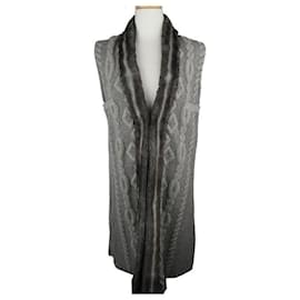 Strickweste aus metallisch silbernem Wollmix mit Rex-Fell - Escada