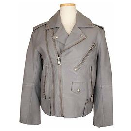Zadig & Voltaire Chaqueta de motorista asimétrica de cordero gris XS