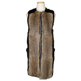 Chaleco con cremallera de piel de conejo negro y marrón Sonia Rykiel