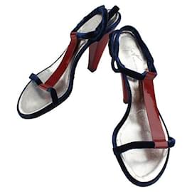Sandali in velluto blu con cinturini rosso ciliegia Giuseppe - Giuseppe Zanotti