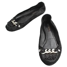 Louis Vuitton Ballerine in Camoscio Nero Perla con Catena Argento LV