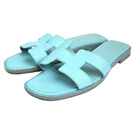Hermès Pantofole Oran Blu Menta