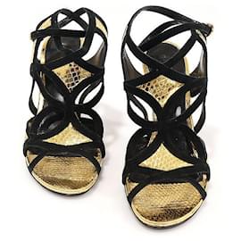 Louis Vuitton Sandali da donna in suede serpente oro metallico con cinturino tramonto