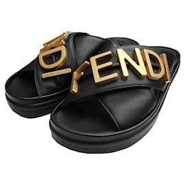 Pantofole in pelle nera - Fendi