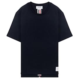 Thom Browne Kurzarm-T-Shirt mit Signature-Streifen in Marineblau