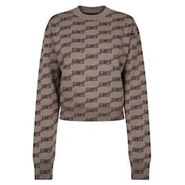 Cropped Strickpullover mit Allover-Logo - Balenciaga