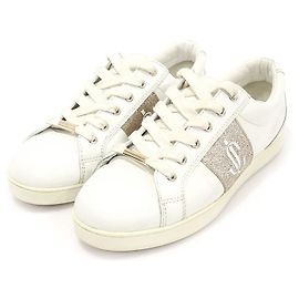 Jimmy Choo Tênis Feminino CASH JC Glitter em Couro Branco e Rosa Ballet