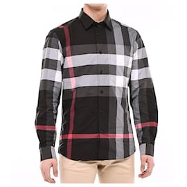 Camicia a quadri in popeline elasticizzato nera - Burberry