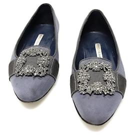 Ballerine Donna MARRIA in Raso Blu con Gioiello in Cristallo - Manolo Blahnik
