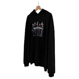 Balenciaga Lockere Passform Hoodie T-Shirt mit echtem Logo in Schwarz