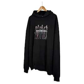 Balenciaga Hoodie T-Shirt Schwarz Große Passform mit Echtem Kunstlogo für Herren