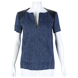 Camiseta de lino de manga corta con detalles de cuero Hermès