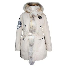 Philipp Plein Men's Canvas Coat with Fox Fur Lining
