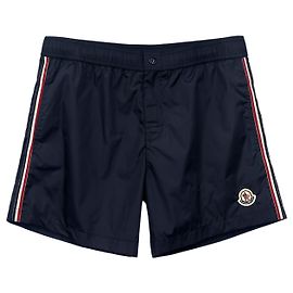Costumi da bagno da uomo Moncler a tre strisce con patch, blu navy
