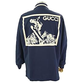 Camicia Polo PK a maniche lunghe in cotone blu navy per uomo - Gucci