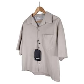 Prada Giacca camicia in pelle Napa di agnello con logo triangolare per uomo beige