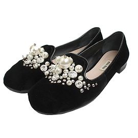 Miu Miu Mocassini in velluto nero con perle