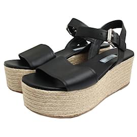 Sandali con zeppa in espadrille neri - Prada