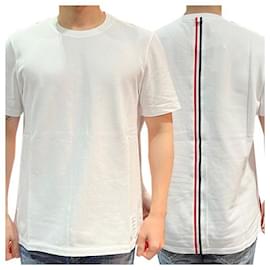 T-shirt a maniche corte in piqué di cotone con tre righe sul retro, vestibilità rilassata - Thom Browne