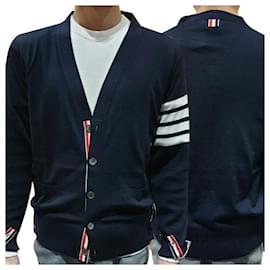 Thom Browne Cardigan aus Merinowolle mit diagonalen Streifen in Marineblau
